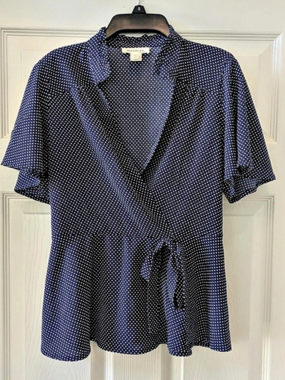 Monteau Los Angeles Polka Dot Mini Blouse in Blue & White Size Medium